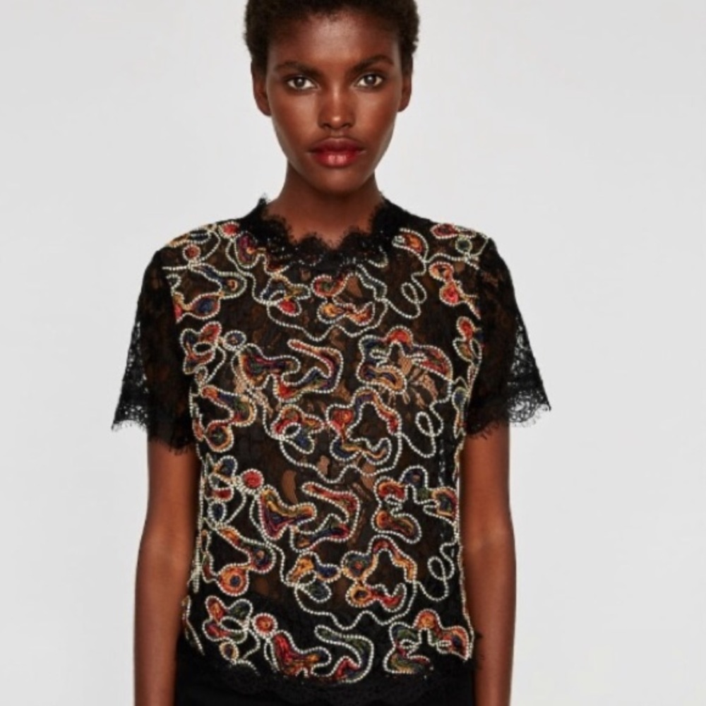 ✨nwt!✨zara black lace floral top - Picture 2 of 15